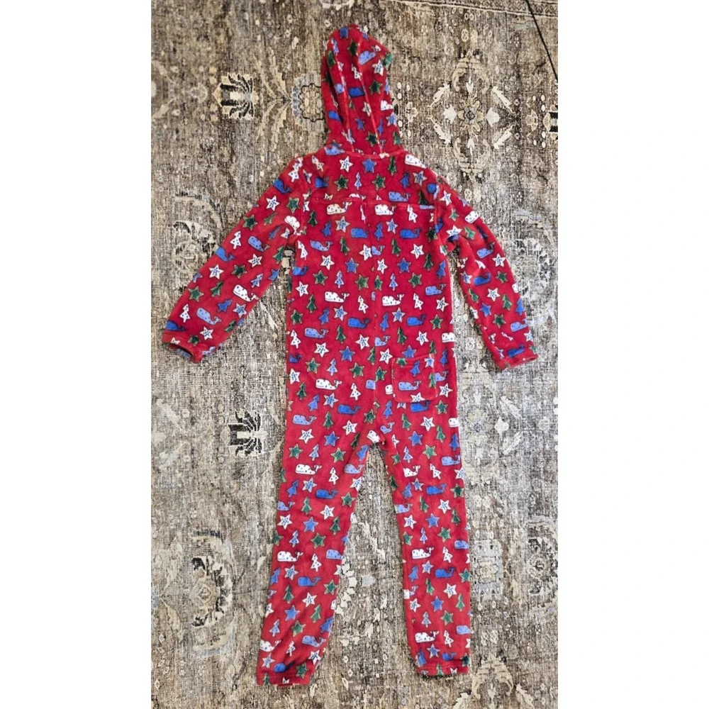Vineyard Vines Martha’s Vineyard Red Fleece Hooded One-Piece Pajama M Xmas Tree